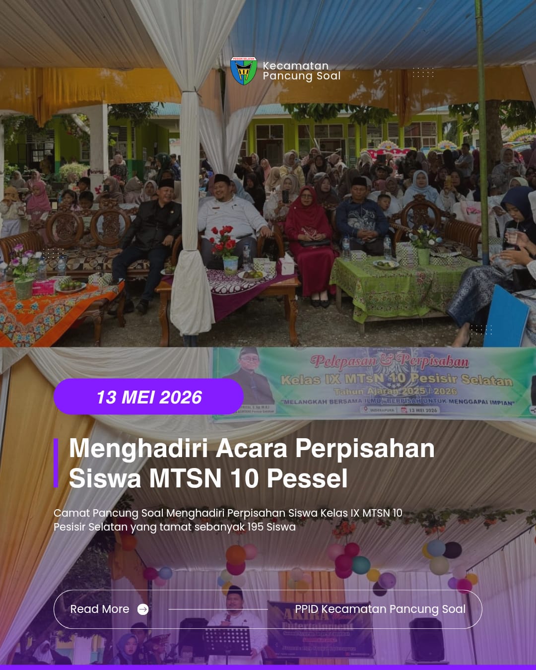 Camat Pancung Soal Hadiri Perpisahan Siswa Kelas IX MTsN 10 Pesisir Selatan Tahun Ajaran 2025/2026